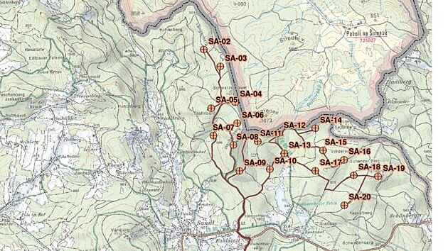 Mapka ukazuje rozm�st�n� v�trn�k� pod�l hranice.