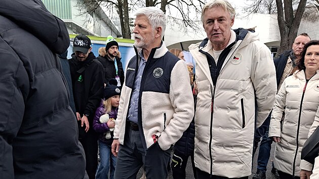 Prezident Petr Pavel a Libor Varhaník, místopředseda Českého olympijského výboru na českobudějovickém výstavišti, kde se odehrává olympijský festival. (11. února 2026)