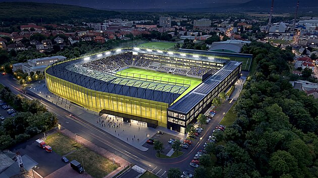 St�nadla 2.0, vizualizace p�estav�n�ho fotbalov�ho stadionu v Teplic�ch, zve�ejn�n� v �noru 2026.