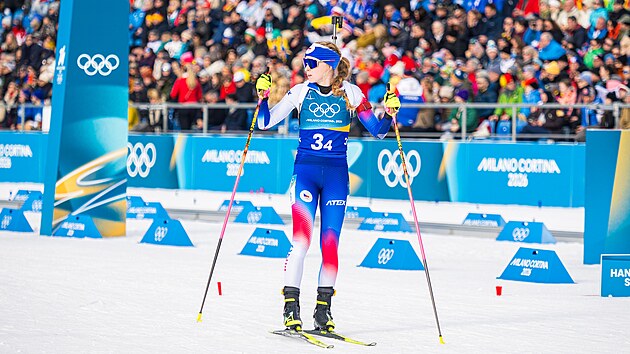 Markéta Davidová na trati olympijské smí�ené �tafety (8. února 2026)