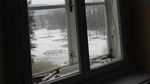 Dvojit� okno, v n�m� se kolonie netop�r� pokusila p�ezimovat, co� mohlo skon�it fat�ln�.