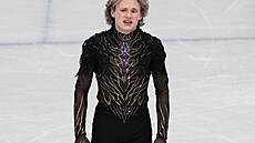 Krasobrusla� Ilja Malinin p�i olympijské sout�i. (13. února 2026)