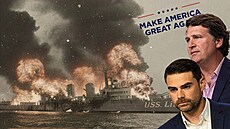 Kolá� � Tucker Carlson a Ben Shapiro s ho�ící lodí USS Liberty. Vytvo�eno za...