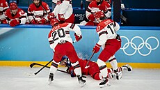 David Pastr�ák brán�n dv�ma dánskými hrá�i.