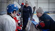 Trené�i Ond�ej Pavelec a Tomá� Plekanec b�hem tréninku �eského týmu