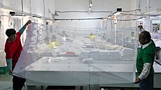 D�lníci z Indie v textilní továrn� v ruském m�st� Bala�icha. (20. ledna 2026)