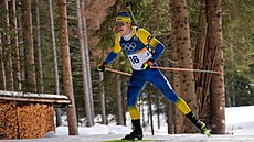 Vitalij Mandzin z Ukrajiny b�hem sprintu na 10 kilometr� v biatlonu. (13. února...