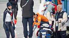 Trenér Martin Sáblíkové Petr Novák promlouvá ke své sv��enkyni p�ed závodem na...