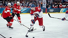 Martin Ne�as (98) v souboji se �výcarskem. (15. února 2026)