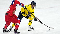 �védka Hilda Svenssonová skóruje do prázdné branky p�ed Kristýnou Kaltounkovou....