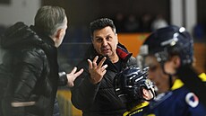 Ústecký kou� Vladimír R��i�ka v utkání druhé hokejové ligy proti Kadani