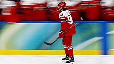 Dánský hokejista Nick Olesen slaví sv�j gól v utkání olympijského turnaje proti...