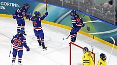 Americká úto�nice Abbey Murphyová se raduje z gólu v semifinále olympijského...