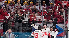 Radost kanadských hokejist� po gólu Boa Horvata v utkání s �eskem.