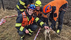 Hasi�i vyprostili pejska, který u pole v Krom��í�i zalezl do betonového potrubí...