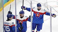 Úto�ník Dalibor Dvorský slaví svoji úsp�nou st�elu do finské branky. (11....