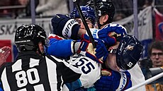 Poty�ka mezi slovenskými a finskými hokejisty. (11. února 2026)