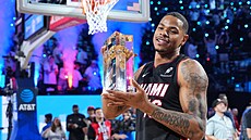 Keshad Johnson z Miami vyhrál sout� ve sme�ování p�ed Utkáním hv�zd NBA.