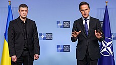 Generální tajemník Mark Rutte spolu s ukrajinským ministrem obrany Fedorovem na...