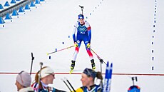 Markéta Davidová po dojezdu do cíle olympijské smí�ené �tafety (8. února 2026)