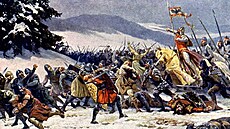 Bitva u Chlumce z 18. února 1126, jak ji zpodobnil malí� a ilustrátor Adolf...