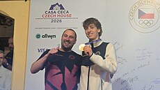 Metod�j Jílek v �eském dom� po zisku zlaté medaile. (13. února 2026)