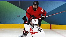 Laure Meriguetová ze �výcarska v akci se Sarah Nurseovou z Kanady (16. února...