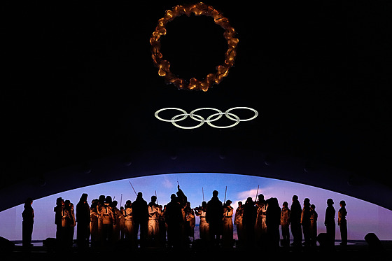 Sv�telná a hudební performance na záv�re�ném ceremoniálu zimních olympijských...