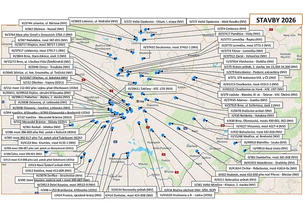 Pl�n jihomoravsk�ch silni���� na leto�n� opravy tras druh�ch a t�et�ch t��d.