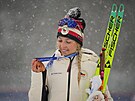 Tereza Voborníková se svou bronzovou medailí ze závodu s hromadným startem....
