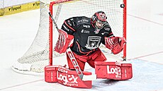 Hradecký branká� Stanislav �korvánek zasahuje v utkání s Vítkovicemi.