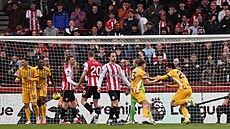 Radost fotbalist� Brightonu po gólu proti Brentfordu.