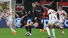 �eský úto�ník Patrik Schick b�hem odvetného klání s Olympiakosem.