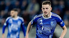 Obránce Sigmy Matú� Malý b�hem zápasu Konferen�ní ligy proti Lausanne.