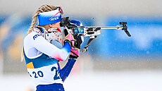 Tereza Voborníková p�i nást�elu p�ed závodem s hromadným startem.