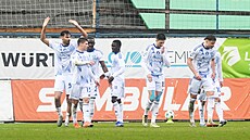 Hrá�i fotbalových Teplic p�i derby proti Olomouci (22. února 2026)