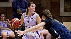 Natalie Luka�ková ze Slovanky u mí�e v zápase s Levharticemi Chomutov.