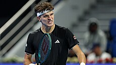 Jakub Men�ík b�hem semifinálového zápasu v Dauhá.