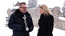 Jarda Hudec, �editel hudebních cen �eb�ík, p�i natá�ení na hrad� Ka�perk s...