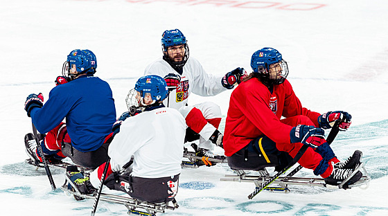 Trénink �eských parahokejist� na paralympijských hrách v Milán�.