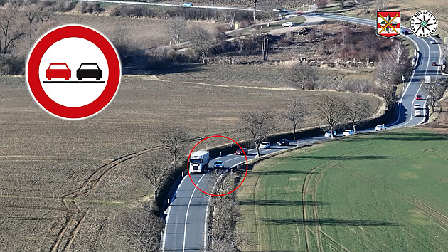VIDEO: Řidiči riskantně předjížděli kamion na plné čáře, přistihl je policejní dron