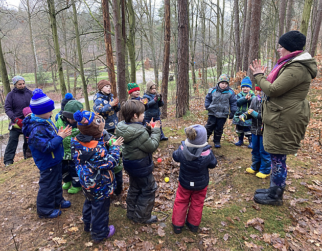 Žádné tablety nebo mobily. Děti v lesní školce si vyhrají s větvičkami i šiškami