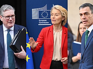 Keir Starmer, Ursula von der Leyen a Pedro Sanchez