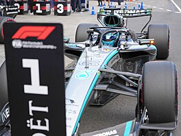 George Russell z Mercedesu po vít�zné kvalifikaci na Velkou cenu Austrálie.