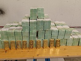 Hotovost a zlato, které ú�ady zabavily Ukrajin� p�i bankovním p�evozu p�es...