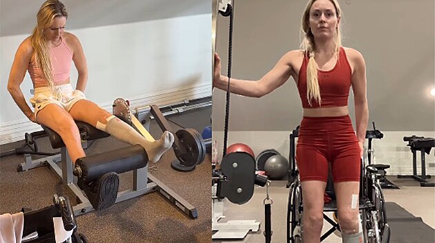 Ly�a�ka Lindsey Vonnová ve videu ukázala, jak probíhá její rehabilitace.