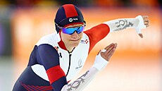 Martina Sáblíková v závod� na 500 metr� na MS ve vícebojích v Heerenveenu.