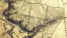 Historická mapa s jasn� z�etelnými �dálnicemi� v Kunratickém lese. Byly �ty�i,...