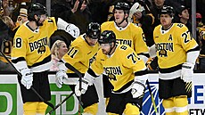 Hokejisté Bostonu se radují z gólu Viktora Arvidssona.