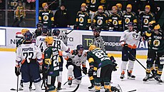 Hromadná poty�ka mezi hokejisty Vsetína a Litom��ic ve �tvrtfinále play off...